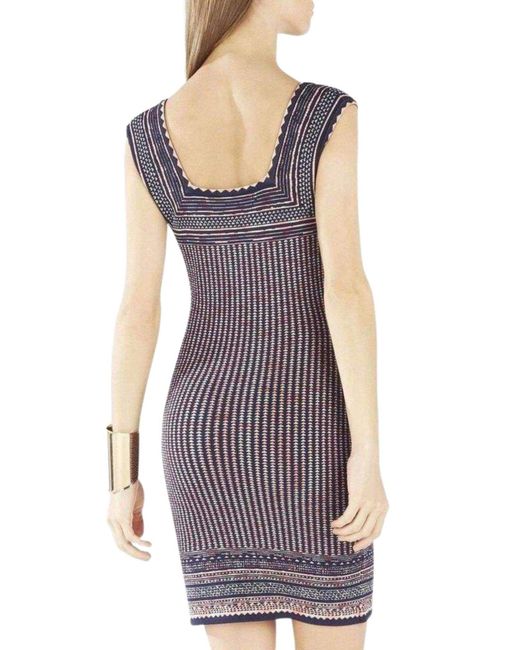 BCBGMAXAZRIA Blue Sheina Jacquard Square Neck Dress