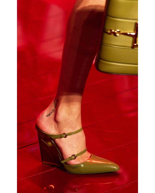 Gucci Green Christy 110 Wedge Mules