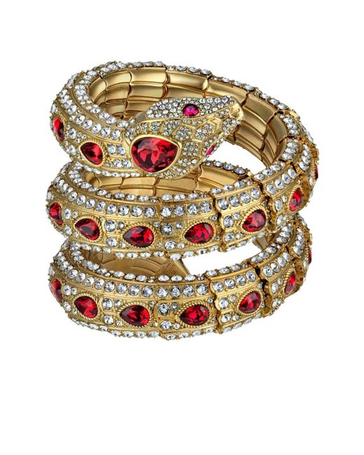 Gucci Metallic Triple Wrap Snake Bracelet With Crystals
