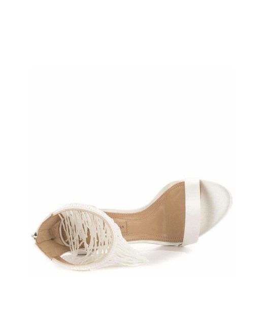 BCBGMAXAZRIA White Devine High Heel Beaded Ankle Dress Sandals