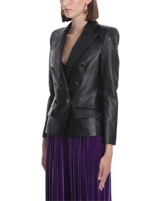 Alexandre Vauthier Black Double-breasted Leather Blazer