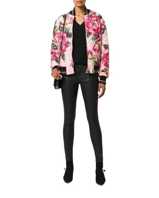 Dolce & Gabbana Pink Rose Print Bomber Jacket