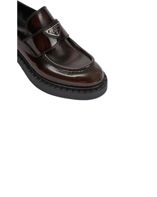 Prada Brown Logo Leather Loafers