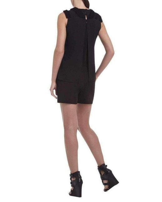 BCBGMAXAZRIA Black Lexxi Sleeveless Ruffle-trim Romper