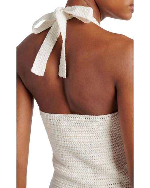 Oscar de la Renta White Halter Orchid Crochet Knit Dress