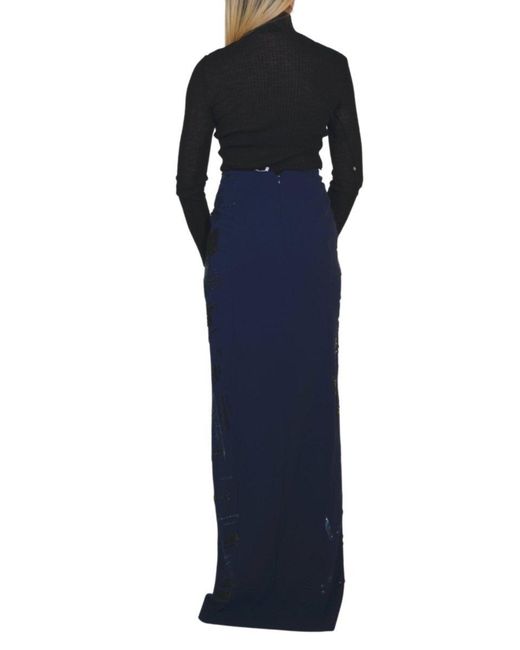 Mugler Sequins Embellished Blue Maxi Skirt