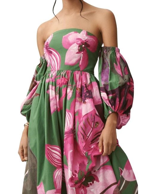 Anthropologie Multicolor Off-the-shoulder Floral Printed Maxi Dress