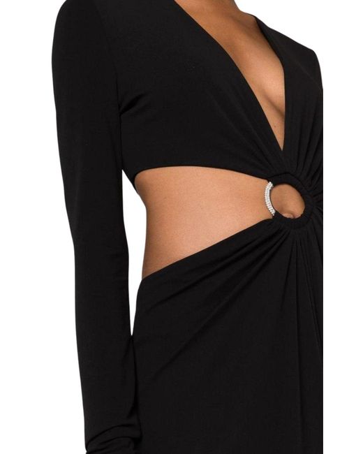 Alexandre Vauthier Black Hoop-detail Cut-out Asymmetric Dress