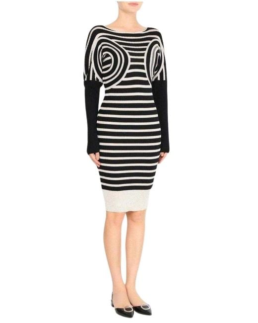 Jean Paul Gaultier Blue Mixed Wool Striped Optical Illusion Dress