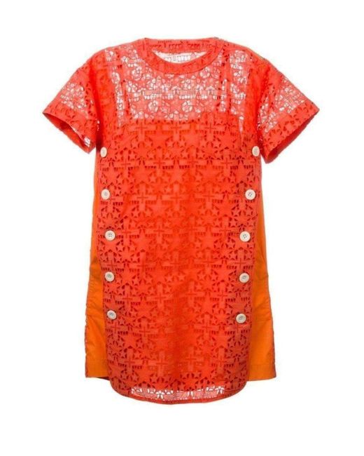 Sacai Orange Lace Trim Sangallo Dress