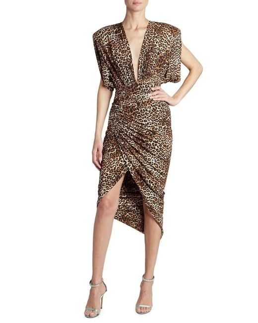 Alexandre Vauthier Brown Leopard-print Ruched Dress