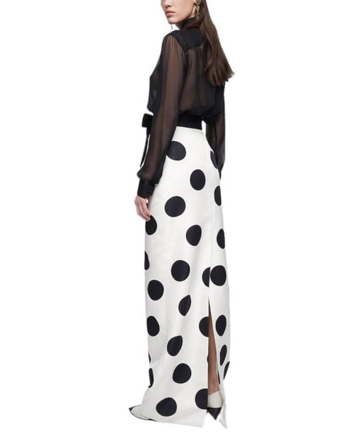 Saint Laurent White High Waist Polka Dot Silk Twill Skirt Fr 40 (us 10)