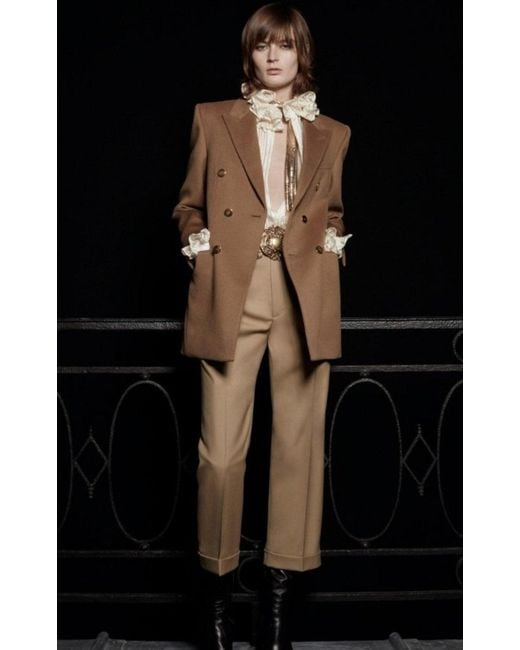 Saint Laurent Natural Ivory Ruffle-collar Striped Silk Shirt