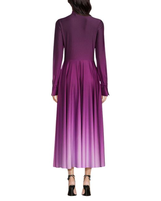 Oscar de la Renta Purple Long-sleeve Ombre Jersey Midi Dress