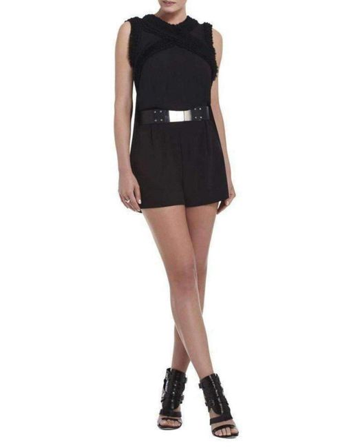 BCBGMAXAZRIA Black Lexxi Sleeveless Ruffle-trim Romper