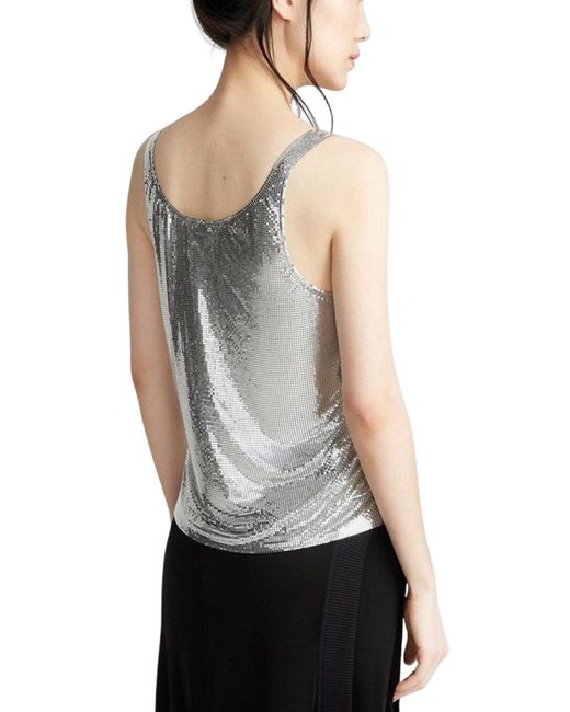 Rabanne Metallic Silver Asymmetric Metal Mesh Top