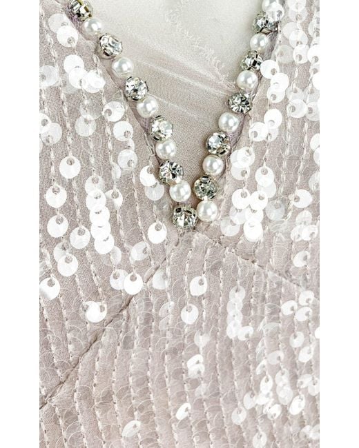 Erdem White Denise Crystal Embellished Sequin Midi Dress