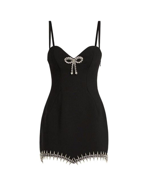Area Black Crystal Spike Mini Dress