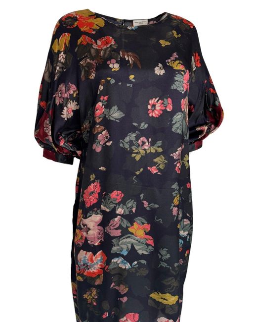 Dries Van Noten Black Floral Print Dress