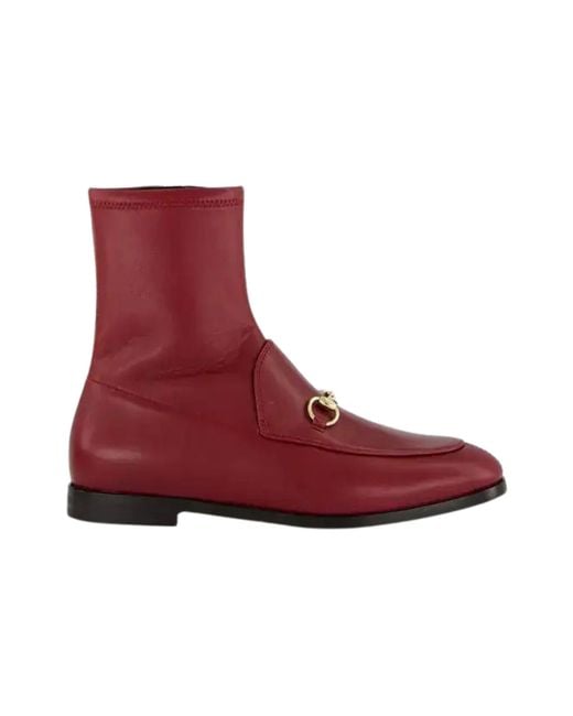 Gucci Red Jordaan Burgundy Leather Ankle Boots