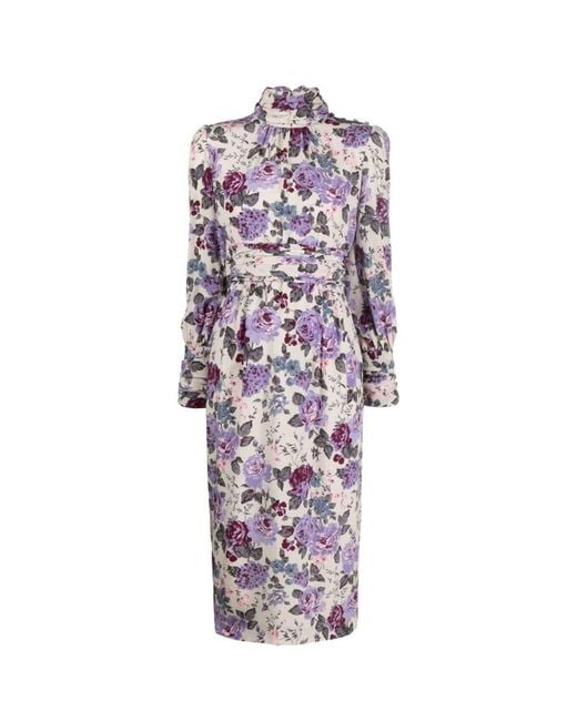 alessandra rich purple dress Alessandra Rich Floral Silk Midi Dress in Purple