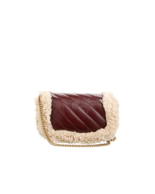 Gucci Pink Shearling Trim Super Mini GG Marmont Bag