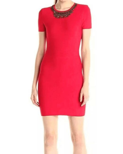 BCBGMAXAZRIA Red Kaylen Embellished Cutout-back Dress