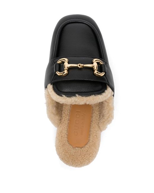 Gucci Black Ariel Horsebit Fur Slippers Mules
