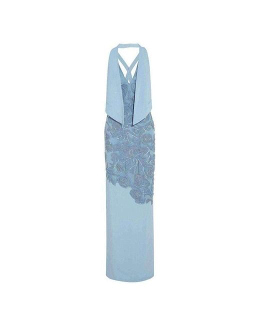 Versace Blue Leather Cutout Lace Embellished Gown Fr 40 (us 10)