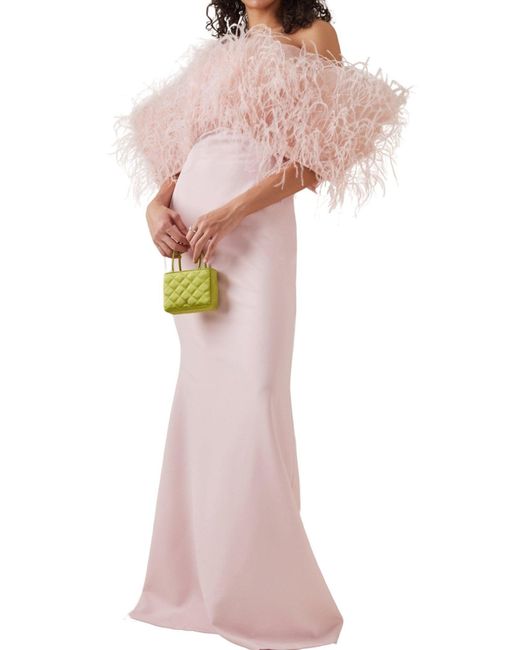 Aliétte Pink Feather Trim Off-the-shoulder Gown