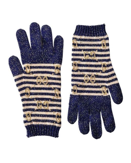 Gucci GG Blue Ivory Wool Blend Gloves