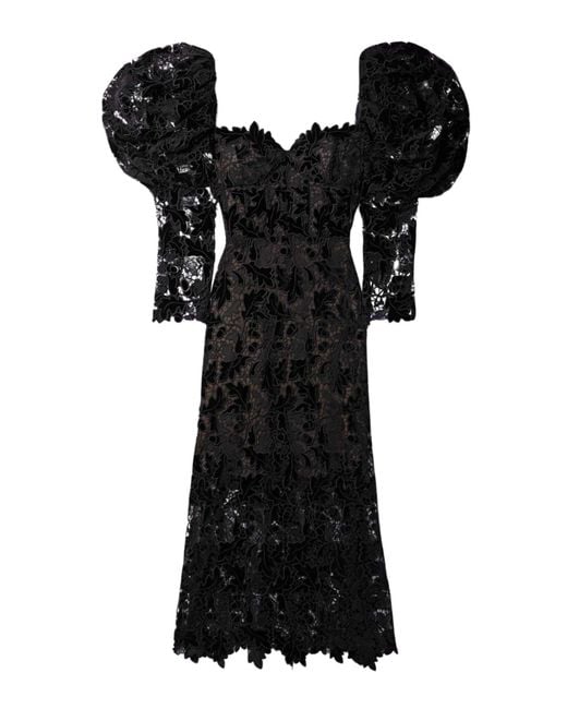 Oscar de la Renta Black Guipure Lace Midi Dress