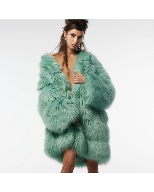 Gucci Green Faux Fur Coat In Mint Color