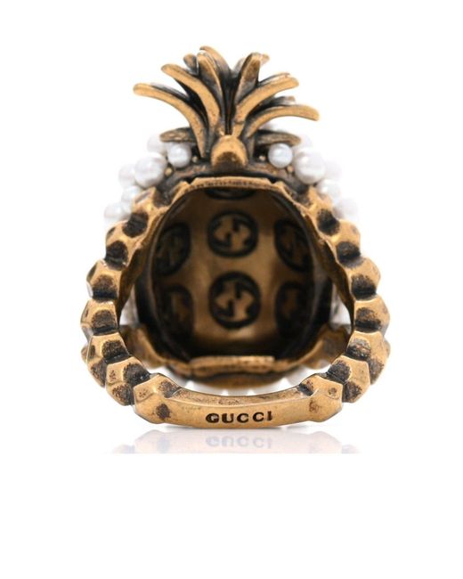 Gucci Metallic Gold Pearl Pineapple Ring
