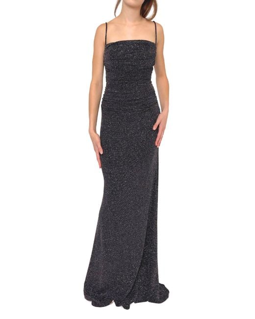 Cult Moda Blue Criss Cross Open Back Black Shimmer Prom Dress