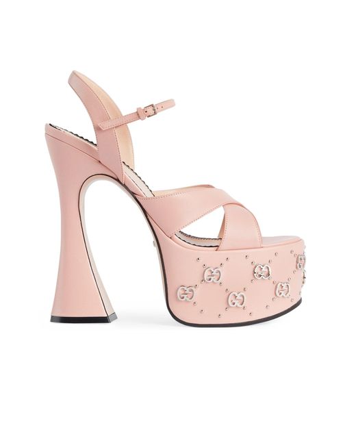 Gucci Pink Leather Platform Sandals 155