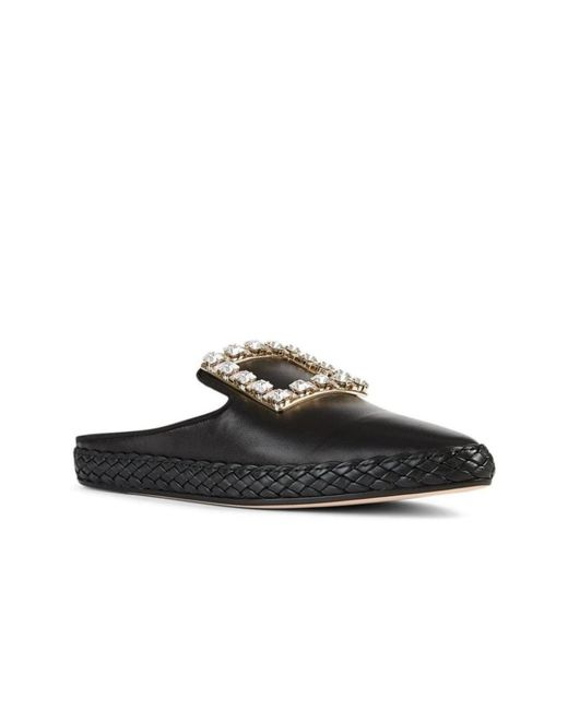 Roger Vivier Black Rv Lounge Strass Buckle Mules