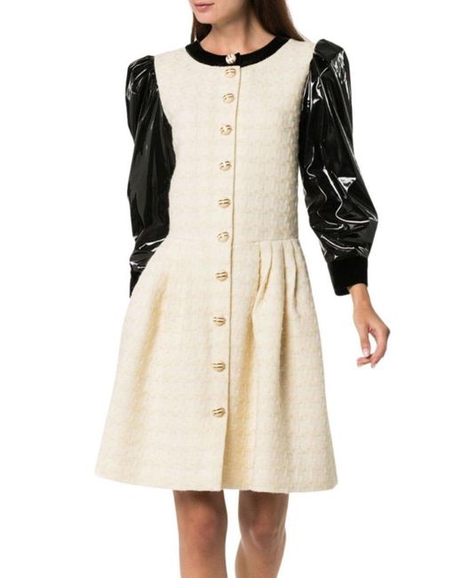 Gucci Natural Vinyl-sleeve Flared Mini Dress