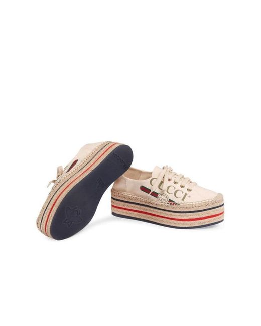 Gucci White Logo Platform Espadrilles