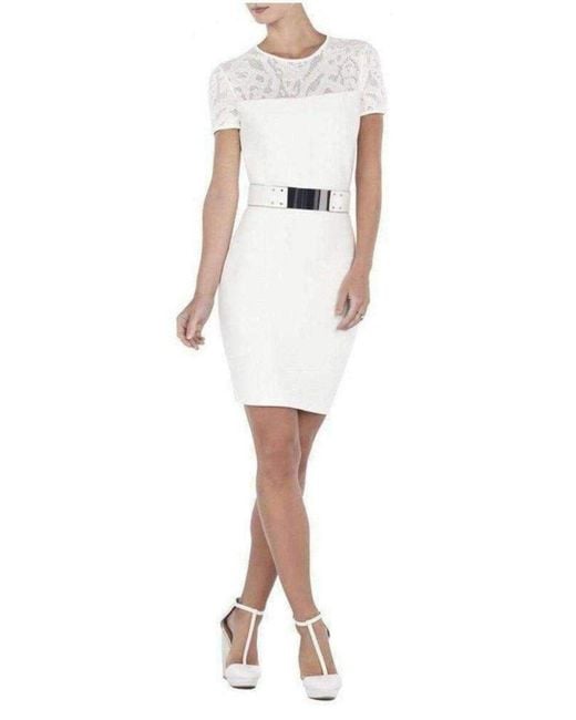 BCBGMAXAZRIA White Gardenia Myley Pointelle Detail Dress