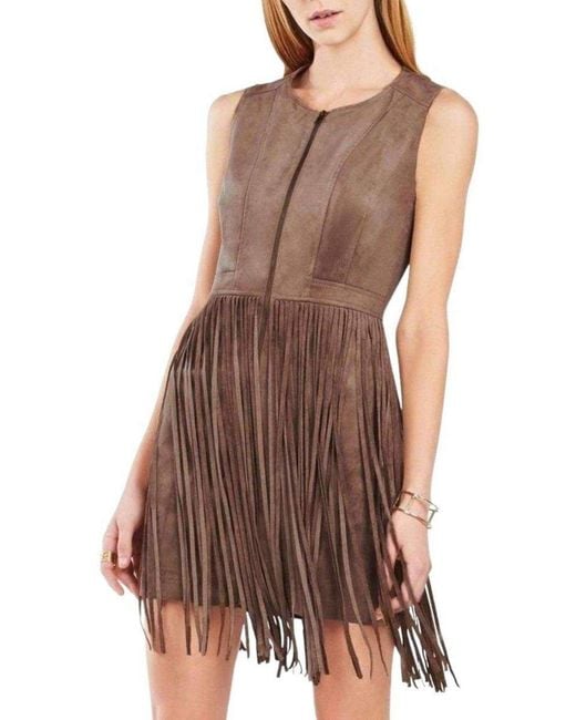 BCBGMAXAZRIA Brown Hamin Fringe Faux Suede Vest Dress