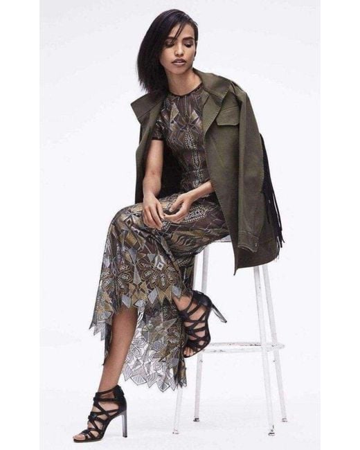 BCBGMAXAZRIA Taliah Metallic Geometric Lace Gown