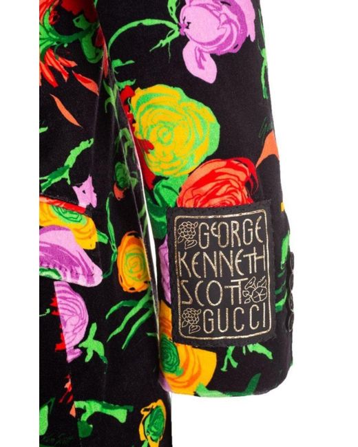 Gucci Green Floral Print Velvet Blazer