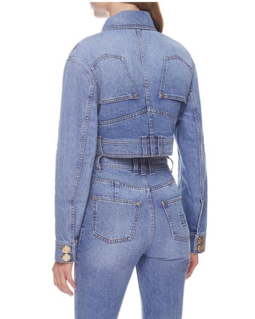 Balmain Blue Cropped Denim Jacket Fr 36 (us 4)