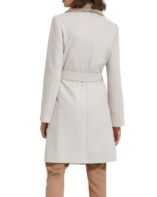 Cult Moda Natural Faux Fur Collar Wrap Trench Coat