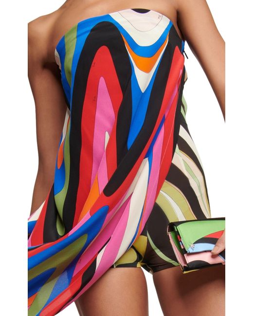 Emilio Pucci Red Geometric-print Silk Gown Dress