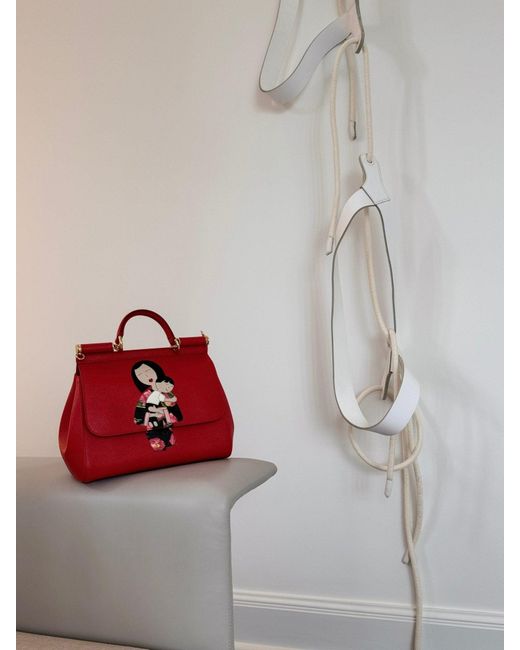 Dolce & Gabbana Red Family Print Sicily Tote Bag Regular