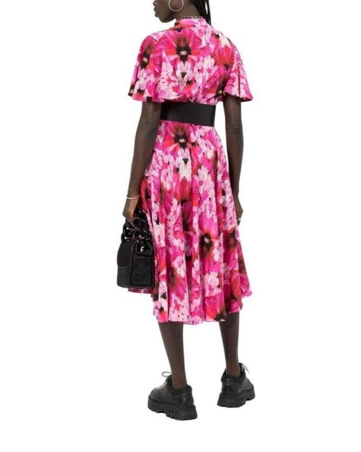 McQueen Orchid Pink Floral Print Endangered Silk Midi Dress