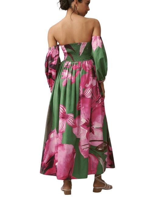 Anthropologie Multicolor Off-the-shoulder Floral Printed Maxi Dress