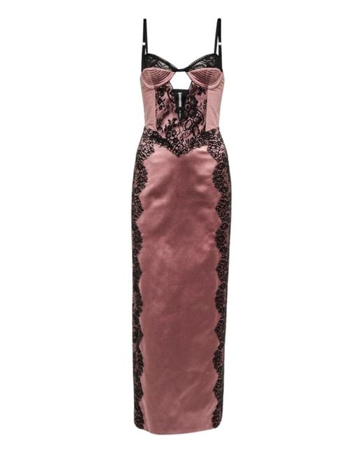 Gucci Red Lace-trimmed Silk Satin Midi Dress